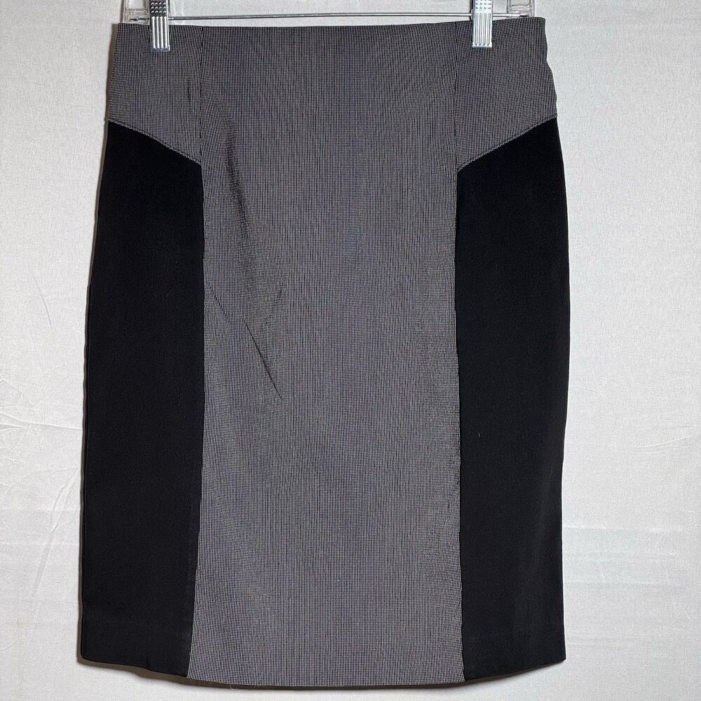 Van Heusen Womens 4 Black Gray Colorblock Pencil Skirt Stretch Career Office